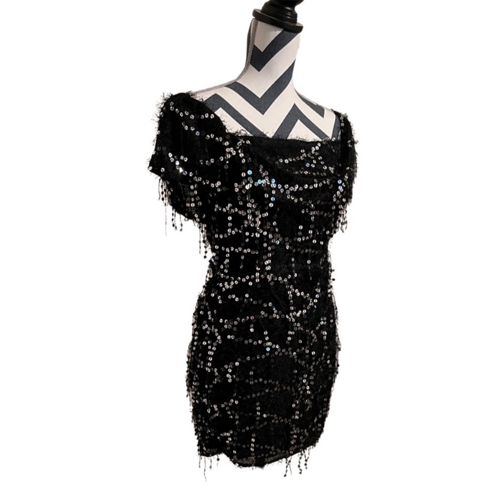 Black sparkle off shoulder dress